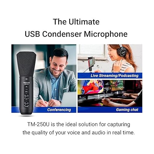  Tascam TM-250U USB Condenser Microphone for Podcasting, Conferencing, Computer Recording, and Online Audio (TM250U)