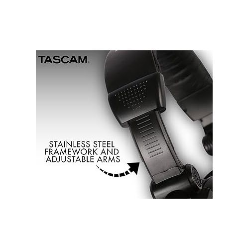  Tascam TH-03 Studio Headphones - Closed Back, Padded, Adjustable Pro Audio Headset with Gold Tip 1/8 inch to 1/4 inch Adaptor