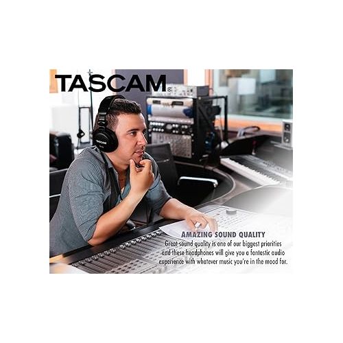  Tascam TH-03 Studio Headphones - Closed Back, Padded, Adjustable Pro Audio Headset with Gold Tip 1/8 inch to 1/4 inch Adaptor