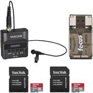 Tascam DR-10L Digital Audio Recorder and Lavalier Mic Bundle with 32GB SD Cards (2-Pack) and USB 2.0 Card Reader (4 Items)