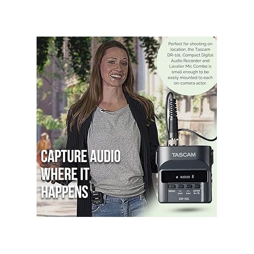  Tascam DR-10L Digital Audio Recorder and Lavalier Mic Bundle with 32GB SD Cards (2-Pack) and USB 2.0 Card Reader (4 Items)