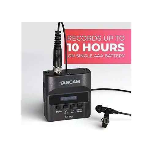  Tascam DR-10L Compact Digital Audio Recorder and Lavalier Mic Combo (Black)