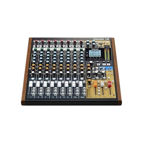  Tascam Model 12 All-in-One 12-track Digital Multitrack Mixing and Recording Studio, Mixer & Behringer MICROAMP HA400 Ultra-Compact 4 Channel Stereo Headphone Amplifier,Silver