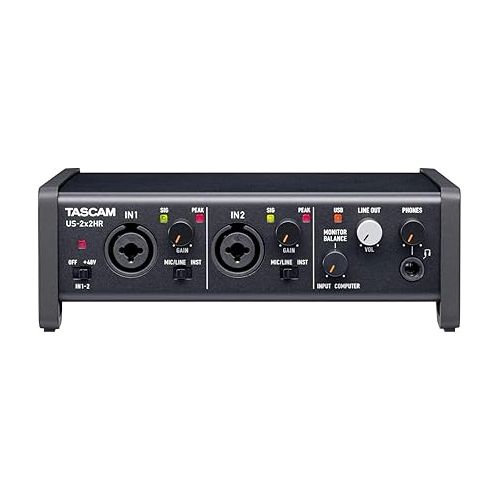  Tascam US-2x2HR 2 Mic 2IN/2OUT High Resolution Versatile USB Audio Interface for Recording, Streaming, Podcasting, Songwriting