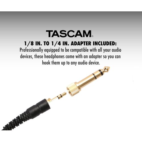  [아마존베스트]Focus Camera Tascam TH-03 Studio Headphones  Closed Back, Padded, Adjustable Pro Audio Headset with Gold Tip 1/8 inch to 1/4 inch Adaptor