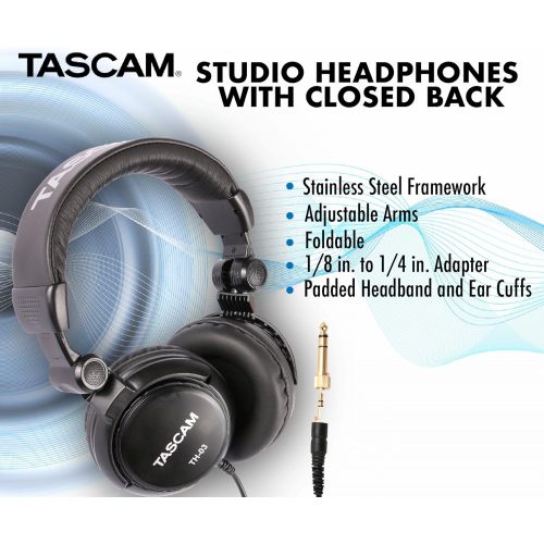  [아마존베스트]Focus Camera Tascam TH-03 Studio Headphones  Closed Back, Padded, Adjustable Pro Audio Headset with Gold Tip 1/8 inch to 1/4 inch Adaptor