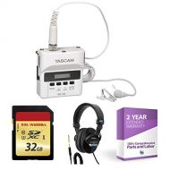 Tascam DR-10L Digital Audio Recorder with Lavalier Mic (White) + 32GB Memory Card + Studio Headphones