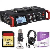 Tascam DR-701D 6-Track Field Recorder for DSLR with SMPTE Timecode + 32GB Memory Card + Studio Headphones + XLR Microphone