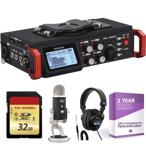  Tascam DR-701D 6-Track Field Recorder for DSLR with SMPTE Timecode + 32GB Memory Card + Studio Headphones + XLR Microphone