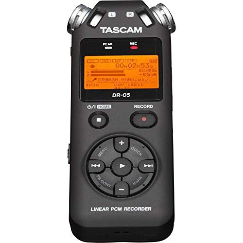  Tascam DR-05 Portable Handheld Digital Audio Recorder (Black) + 32GB Memory Card + Studio Headphones + XLR Microphone