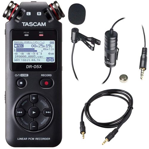  Tascam DR-05X 2-Input / 2-Track Portable Handheld Digital Audio Recorder (Black) with Deluxe accessory bundle