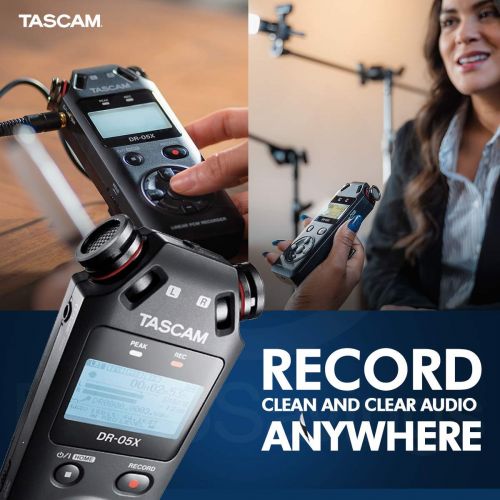  Tascam DR-05X 2-Input / 2-Track Portable Handheld Digital Audio Recorder (Black) with Deluxe accessory bundle