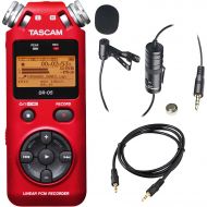 Tascam DR-05 Portable Handheld Digital Audio Recorder (Red) with Deluxe accessory bundle
