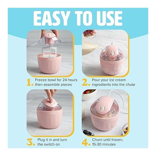  Tasty Mini Ice Cream Maker, Make Ice Cream, Sorbet, Frozen Yogurt, Gelato, Desserts, Quick Results, Pink