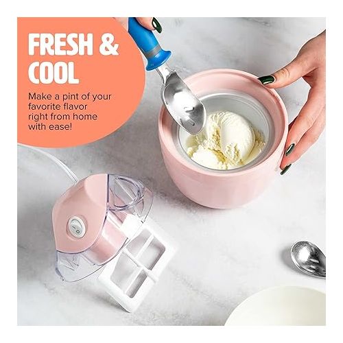  Tasty Mini Ice Cream Maker, Make Ice Cream, Sorbet, Frozen Yogurt, Gelato, Desserts, Quick Results, Pink