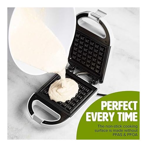  Tasty Mini Nonstick Waffle Maker, Perfect for Individual Waffles, Hash Browns, Brownies and more, Quick Results, Easy Clean Up, 600W, White