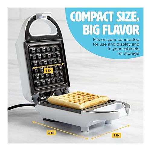  Tasty Mini Nonstick Waffle Maker, Perfect for Individual Waffles, Hash Browns, Brownies and more, Quick Results, Easy Clean Up, 600W, White