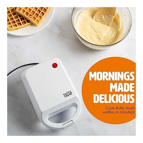  Tasty Mini Nonstick Waffle Maker, Perfect for Individual Waffles, Hash Browns, Brownies and more, Quick Results, Easy Clean Up, 600W, White