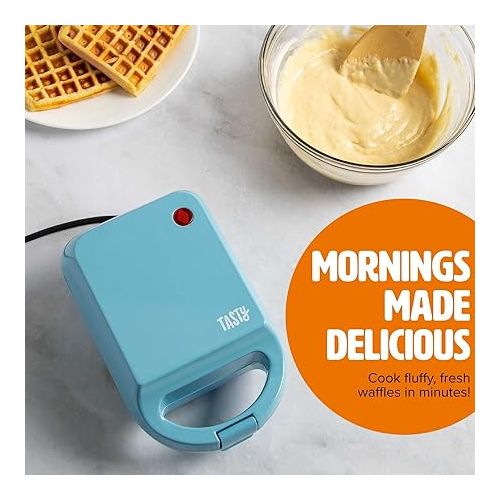  Tasty Mini Nonstick Waffle Maker, Perfect for Individual Waffles, Hash Browns, Brownies and more, Quick Results, Easy Clean Up, 600W, Blue