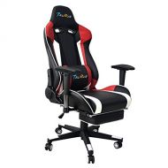 Taurus Ergonomic High-Back Large Size Office Desk Chair Swivel Black PC Gaming Chair with Retractible Footrest (Red)