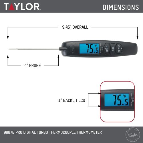  Taylor Precision Products Digital Turbo Read Thermocouple Thermometer with Folding Probe, Black: Taylor Timer Sur La Table: Kitchen & Dining