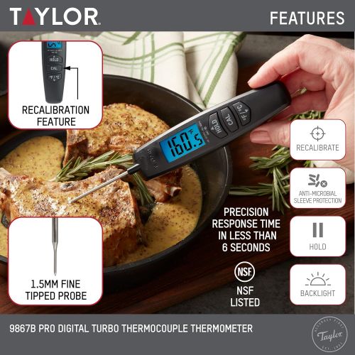  Taylor Precision Products Digital Turbo Read Thermocouple Thermometer with Folding Probe, Black: Taylor Timer Sur La Table: Kitchen & Dining