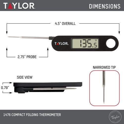  Taylor Precision Products Folding Stem Digital Display Food Thermometer, One Size, Black: Kitchen & Dining