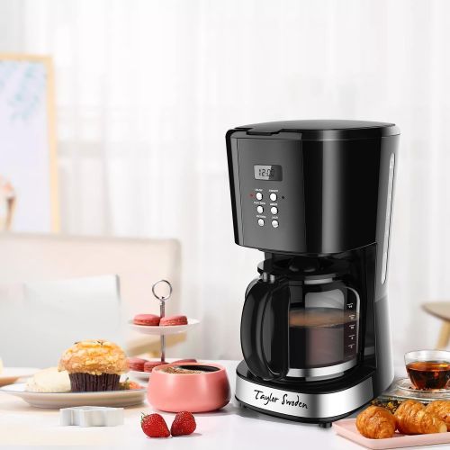  Taylor Swoden Macaron - Filterkaffeemaschine 1.8L 900 Watt mit wiederverwendbarem Filter und Heizplatte, Kapazitat, Anti-Drip-System, programmierbare Uhr/Timer, BPA frei, schwarz.