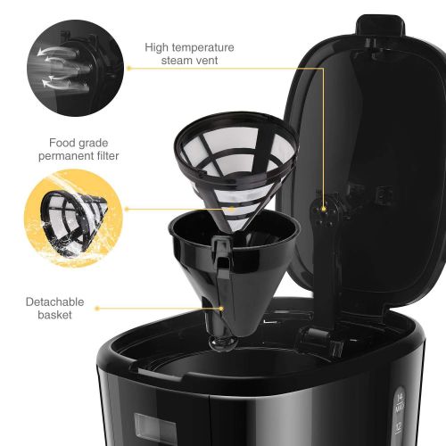  Taylor Swoden Macaron - Filterkaffeemaschine 1.8L 900 Watt mit wiederverwendbarem Filter und Heizplatte, Kapazitat, Anti-Drip-System, programmierbare Uhr/Timer, BPA frei, schwarz.