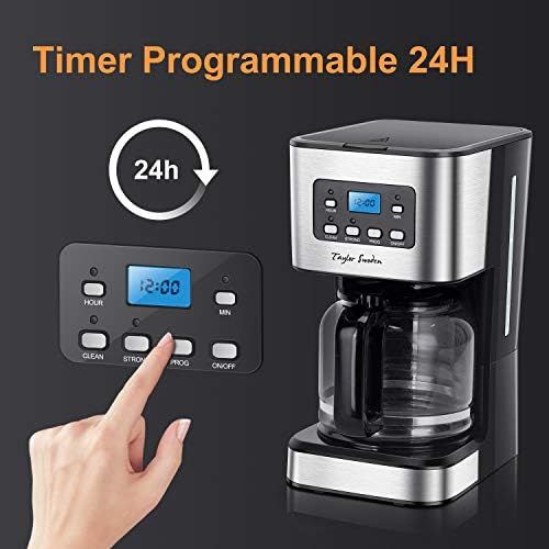  Taylor Swoden Macaron - Filterkaffeemaschine 1.8L 900 Watt mit wiederverwendbarem Filter und Heizplatte, Kapazitat, Anti-Drip-System, programmierbare Uhr/Timer, BPA frei, schwarz.