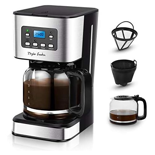  Taylor Swoden Macaron - Filterkaffeemaschine 1.8L 900 Watt mit wiederverwendbarem Filter und Heizplatte, Kapazitat, Anti-Drip-System, programmierbare Uhr/Timer, BPA frei, schwarz.