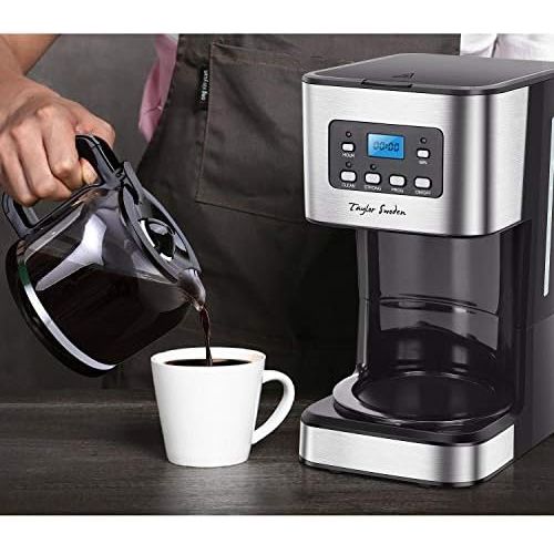  Taylor Swoden Macaron - Filterkaffeemaschine 1.8L 900 Watt mit wiederverwendbarem Filter und Heizplatte, Kapazitat, Anti-Drip-System, programmierbare Uhr/Timer, BPA frei, schwarz.