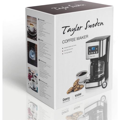  Taylor Swoden Macaron - Filterkaffeemaschine 1.8L 900 Watt mit wiederverwendbarem Filter und Heizplatte, Kapazitat, Anti-Drip-System, programmierbare Uhr/Timer, BPA frei, schwarz.