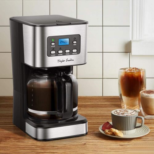  Taylor Swoden Macaron - Filterkaffeemaschine 1.8L 900 Watt mit wiederverwendbarem Filter und Heizplatte, Kapazitat, Anti-Drip-System, programmierbare Uhr/Timer, BPA frei, schwarz.