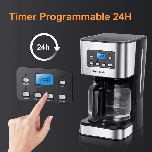  Taylor Swoden Macaron - Filterkaffeemaschine 1.8L 900 Watt mit wiederverwendbarem Filter und Heizplatte, Kapazitat, Anti-Drip-System, programmierbare Uhr/Timer, BPA frei, schwarz.