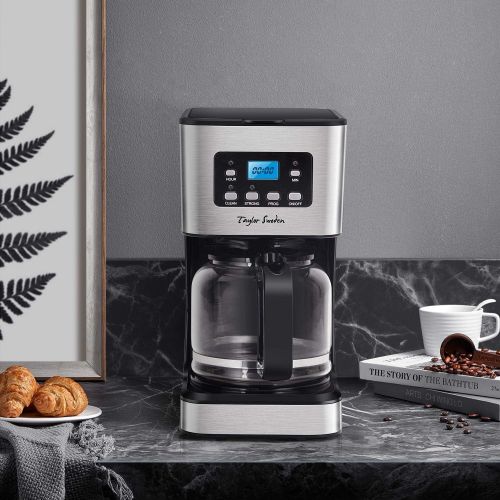  Taylor Swoden Macaron - Filterkaffeemaschine 1.8L 900 Watt mit wiederverwendbarem Filter und Heizplatte, Kapazitat, Anti-Drip-System, programmierbare Uhr/Timer, BPA frei, schwarz.