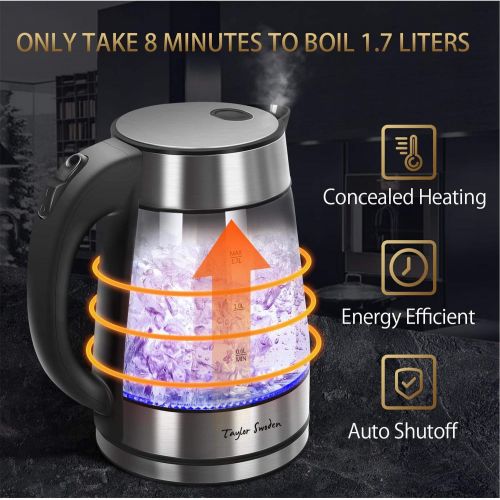  Glass Hot Water Kettle Electric for Tea and Coffee 1.7 Liter Fast Boiling Electric Kettle Cordless Water Boiler with Auto Shutoff & Boil Dry Protection Taylor Swoden