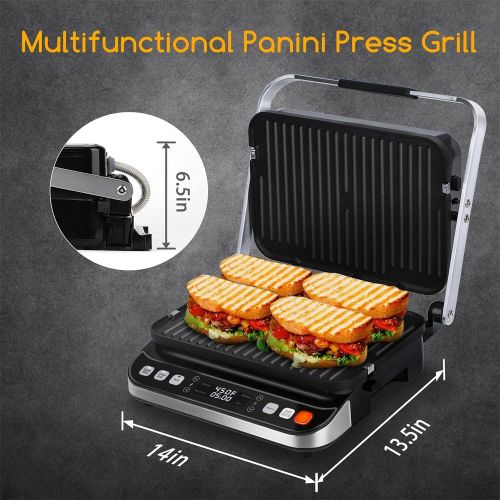  10 in 1 Panini Press Sandwich Maker, Taylor Swoden 1600W Electric Indoor Grill with Non-Stick Double Sided Plates, LED Touch Screen, Independent Temperature Control, Opens 180 Degr