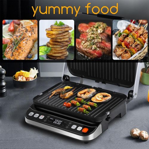  10 in 1 Panini Press Sandwich Maker, Taylor Swoden 1600W Electric Indoor Grill with Non-Stick Double Sided Plates, LED Touch Screen, Independent Temperature Control, Opens 180 Degr