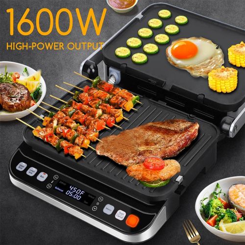  10 in 1 Panini Press Sandwich Maker, Taylor Swoden 1600W Electric Indoor Grill with Non-Stick Double Sided Plates, LED Touch Screen, Independent Temperature Control, Opens 180 Degr