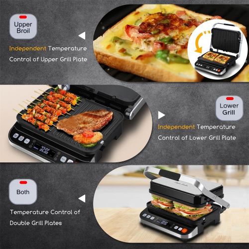  10 in 1 Panini Press Sandwich Maker, Taylor Swoden 1600W Electric Indoor Grill with Non-Stick Double Sided Plates, LED Touch Screen, Independent Temperature Control, Opens 180 Degr