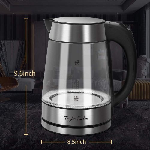  [아마존베스트]Glass Hot Water Kettle Electric for Tea and Coffee 1.7 Liter Fast Heating Element with Auto Shutoff and Boil Dry Protection Taylor Swoden