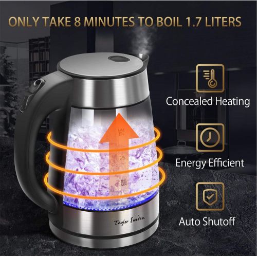  [아마존베스트]Glass Hot Water Kettle Electric for Tea and Coffee 1.7 Liter Fast Heating Element with Auto Shutoff and Boil Dry Protection Taylor Swoden