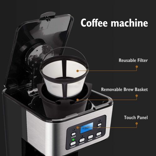  Programmable Coffee Maker, 4-12 Cups Drip Coffee Machine with Glass Carafe, Regular & Strong Brew, Pause & Serve for Home and Office, Taylor Swoden