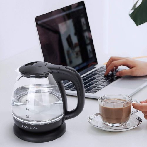  Small Glass Kettle Electric, Compact Mini Sized Electric Hot Water Kettle for Tea and Coffee 1L Black Taylor Swoden