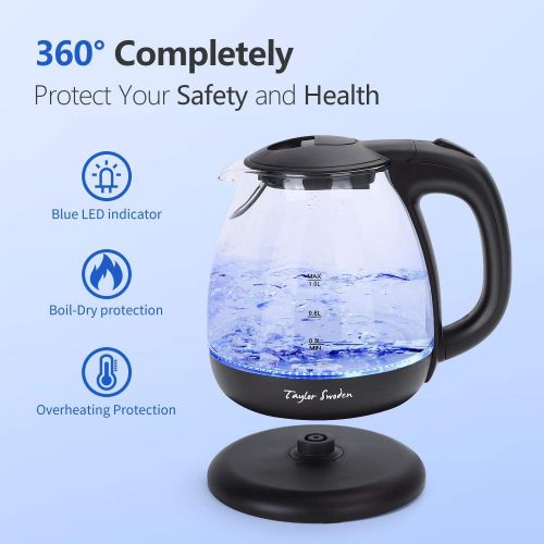  Small Glass Kettle Electric, Compact Mini Sized Electric Hot Water Kettle for Tea and Coffee 1L Black Taylor Swoden