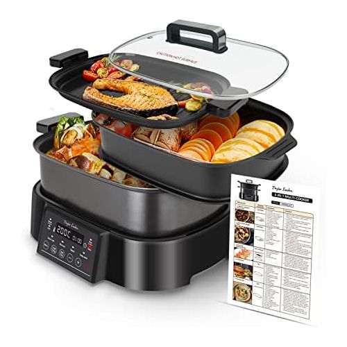  [아마존베스트]Taylor Swoden Arthur Slow Cooker Grill and Steamer 3 in 1 1250W Multifunction Preset Programmes and Manual Adjustment Digital Touch Screen Keep Warm Function BPA Free