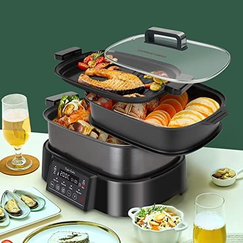  [아마존베스트]Taylor Swoden Arthur Slow Cooker Grill and Steamer 3 in 1 1250W Multifunction Preset Programmes and Manual Adjustment Digital Touch Screen Keep Warm Function BPA Free