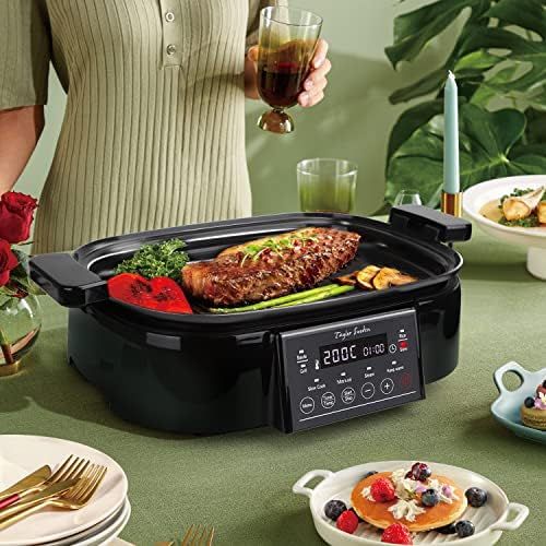  [아마존베스트]Taylor Swoden Arthur Slow Cooker Grill and Steamer 3 in 1 1250W Multifunction Preset Programmes and Manual Adjustment Digital Touch Screen Keep Warm Function BPA Free