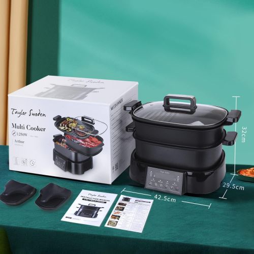  [아마존베스트]Taylor Swoden Arthur Slow Cooker Grill and Steamer 3 in 1 1250W Multifunction Preset Programmes and Manual Adjustment Digital Touch Screen Keep Warm Function BPA Free